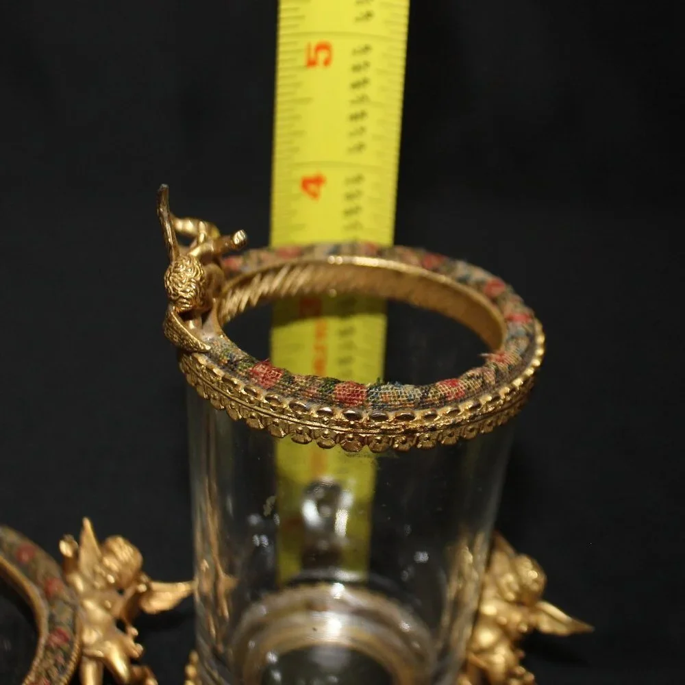Vintage Golden Cherup Vanity Trinket Dish and Glass